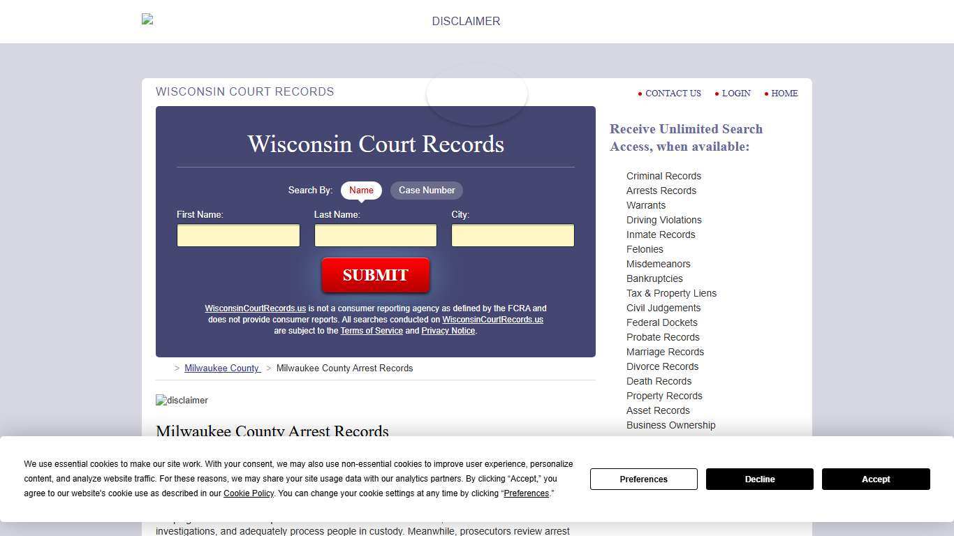 Milwaukee County Arrest Records | WisconsinCourtRecords.us