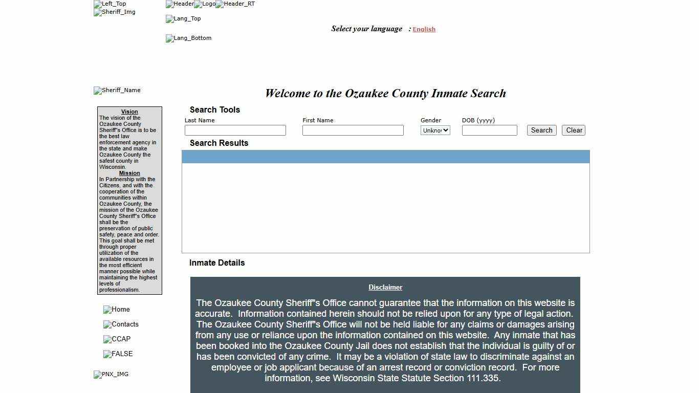 :: Ozaukee County Inmate Locator Website ::